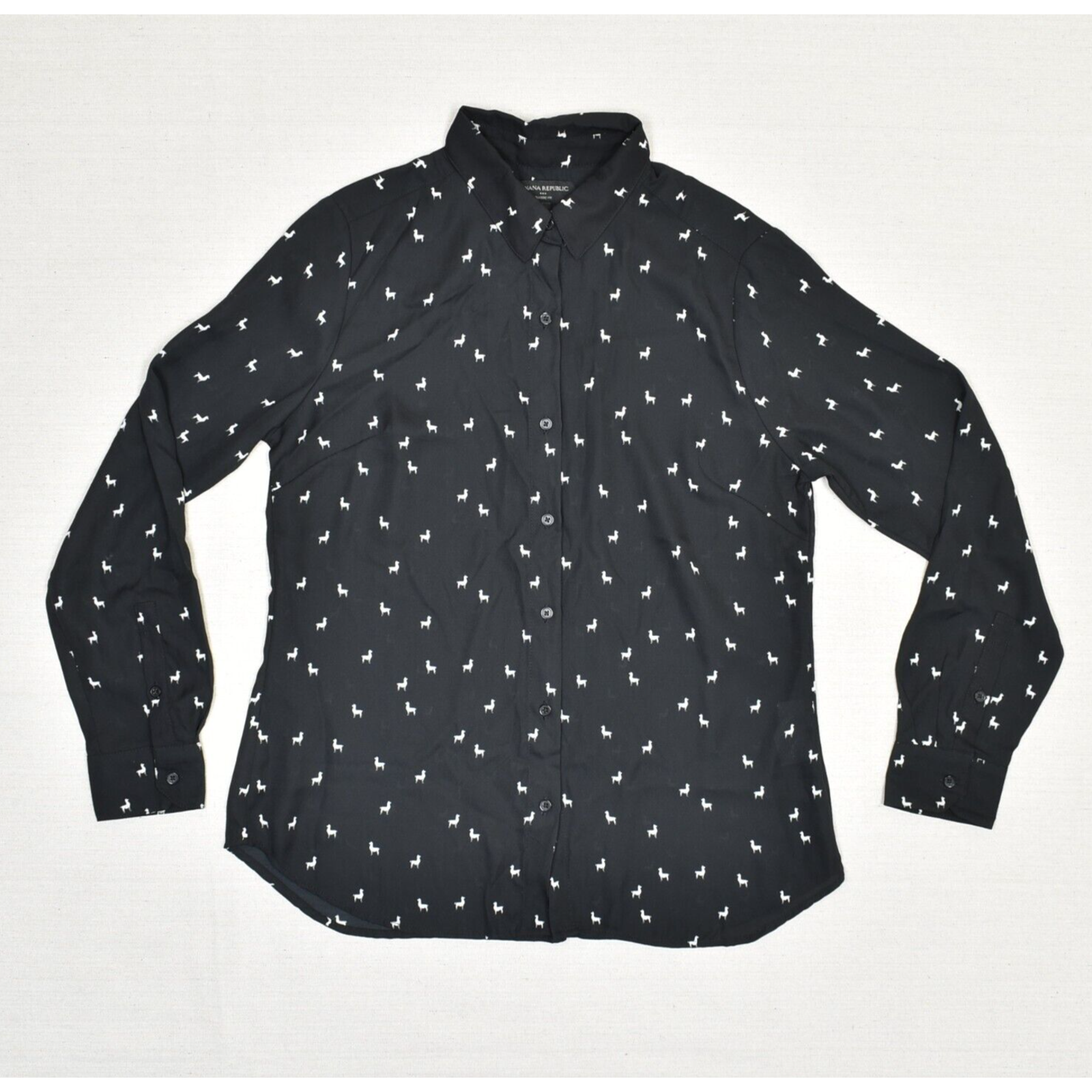 Banana Republic Women Button Up Top Long Sleeve Polyester Black Size S Alpaca